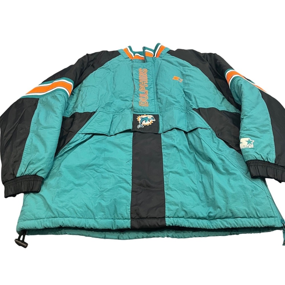 Starter Miami Dolphins Jacket Mens XL Teal Black Vintage 90s NFL Puffer Anorak